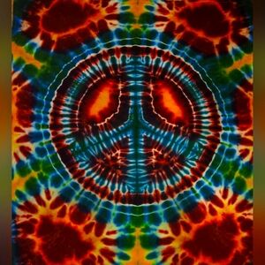 Handmade Tye dye tapestry, Peace sign 31x33 ,sewn edges